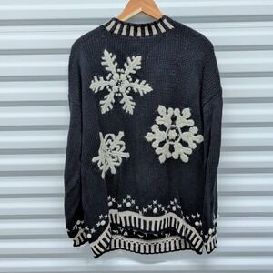 Lizi Ruch Vintage Snowflake Sweater Large Womens Black Ivory Chunky Knit Cotton